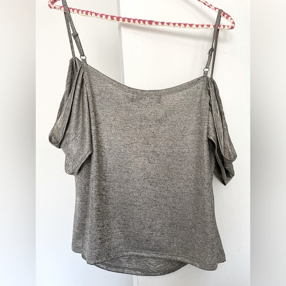 Anthropologie Off-the-Shoulder Silver Top - Picture 3 of 5